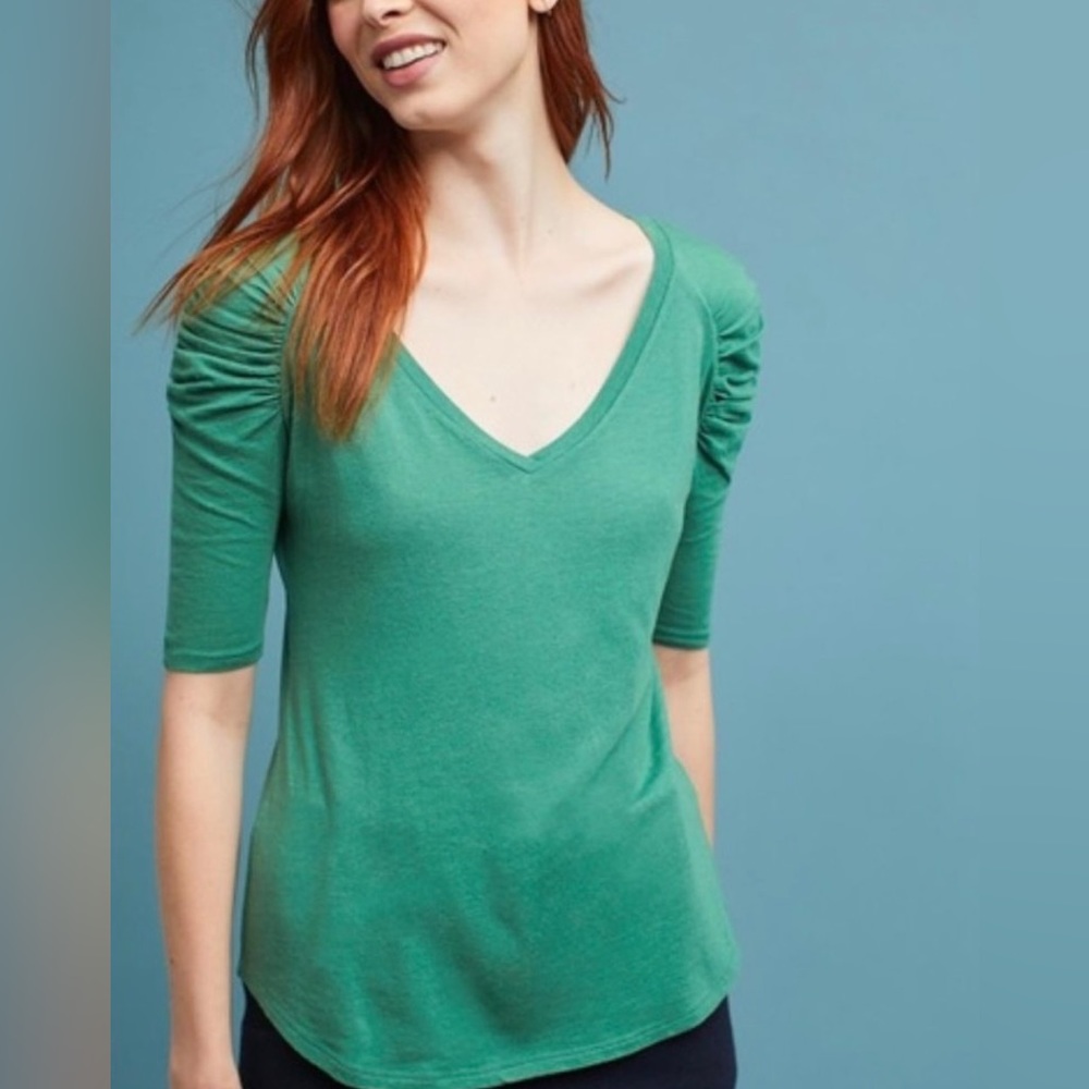 NWT Anthropologie Ruched Sleeve Tee - Size XS